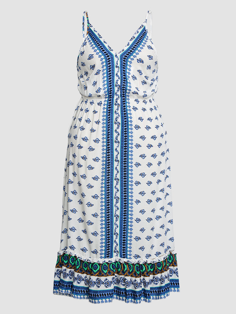 Backless Ethnic Printed Dress