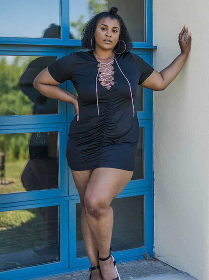 Ruched Rhinestone Cross Dress