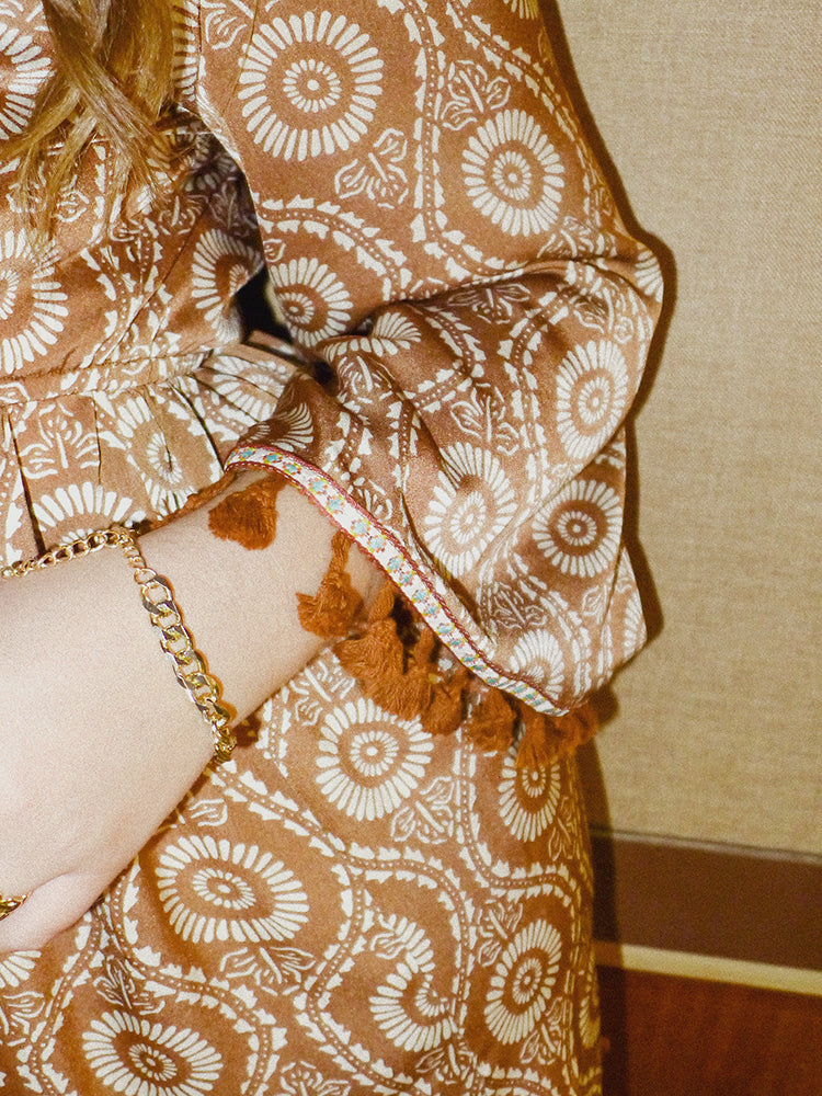 Surplice Neck Floral Tassel Detail Short Dress