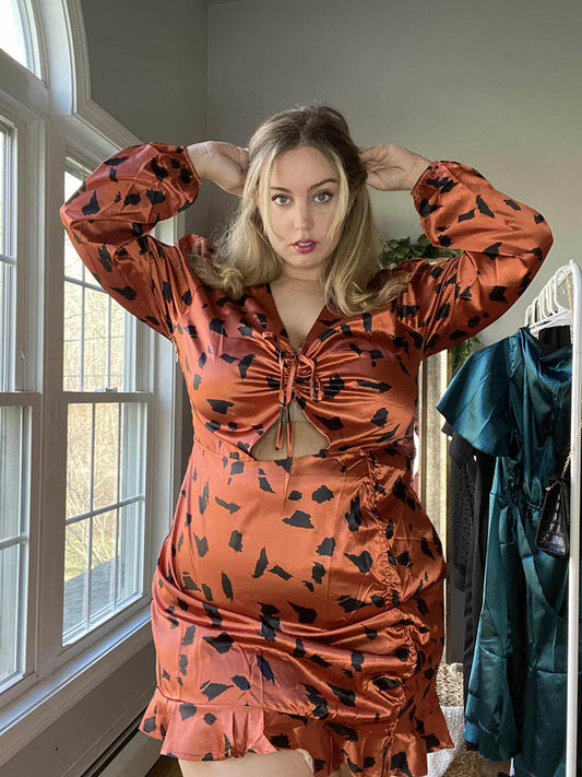 Leopard Cut Out Ruched Dress
