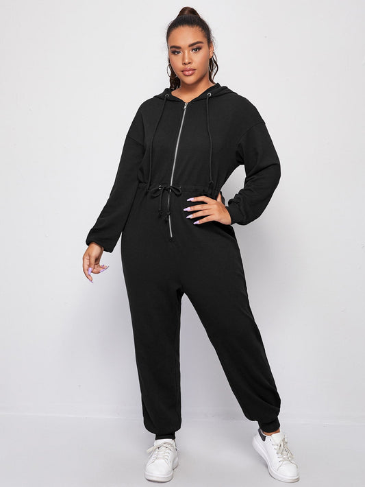 Zipper Front Drawstring Waist Jumpsuit