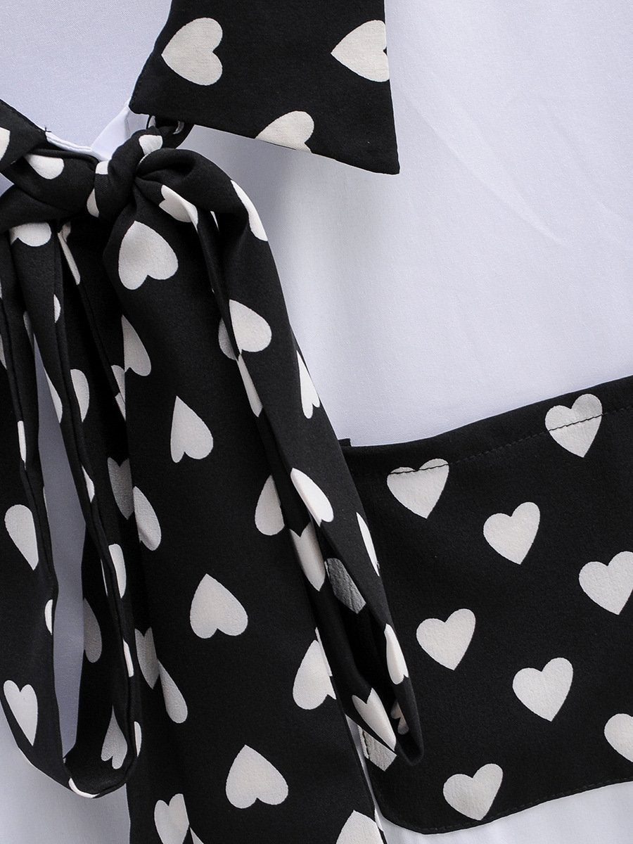 Heart Patchwork Tie Lapel Shirt