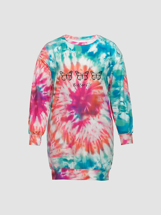 Butterfly Letter Printed Sweatshirt Dress