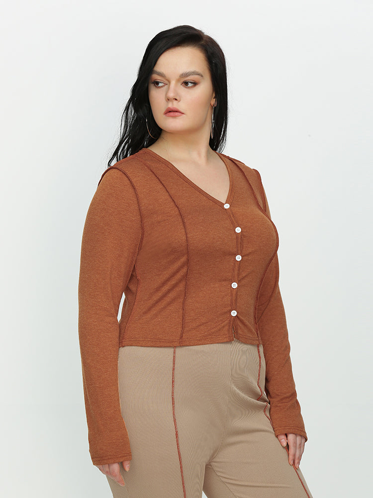 V-neck Button T-shirt