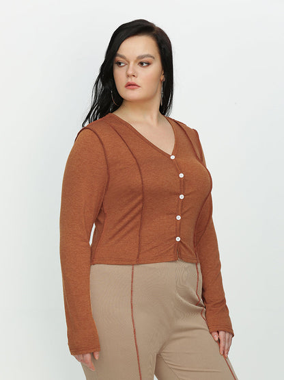 V-neck Button T-shirt