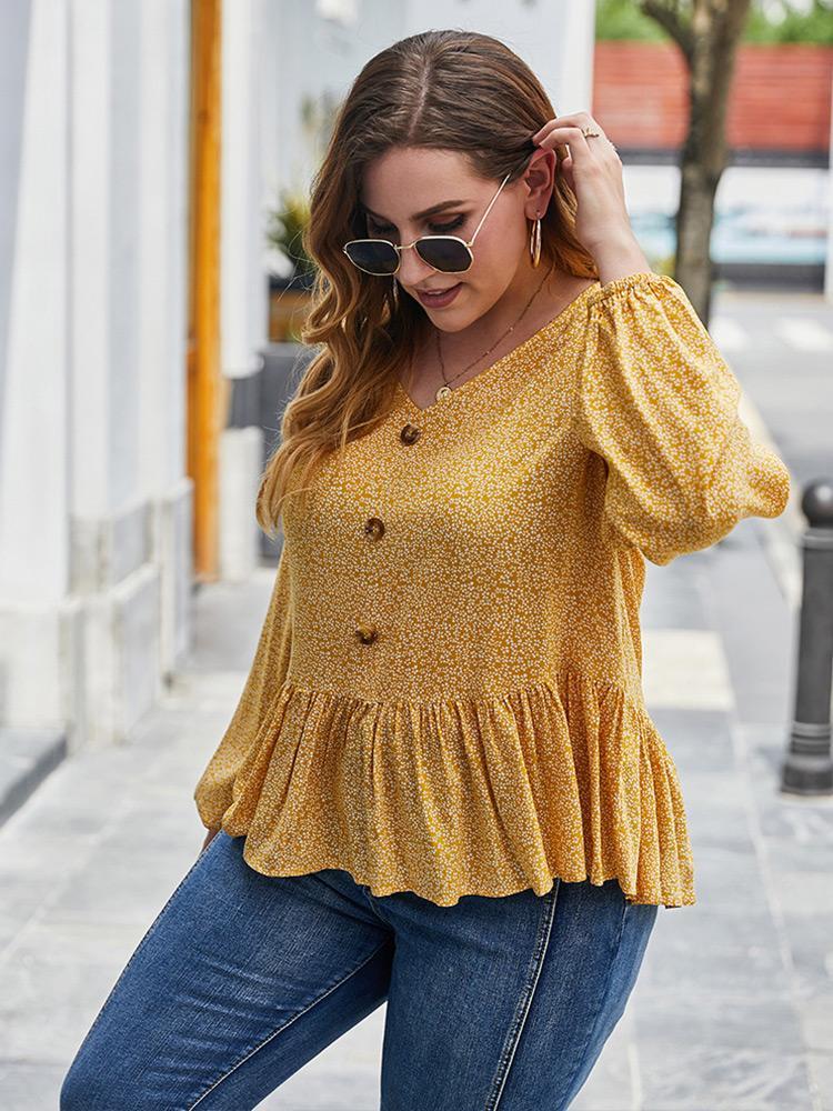 Ditsy Printed Lantern Sleeve Top