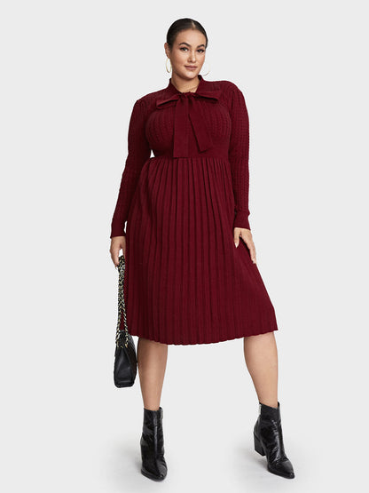 Tie Neck Bowknot Pleated Sweater Dress