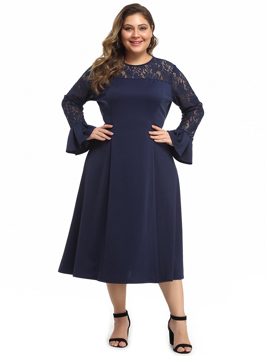 Lace Patchwork Ruffle Sleeve Maxi Dress