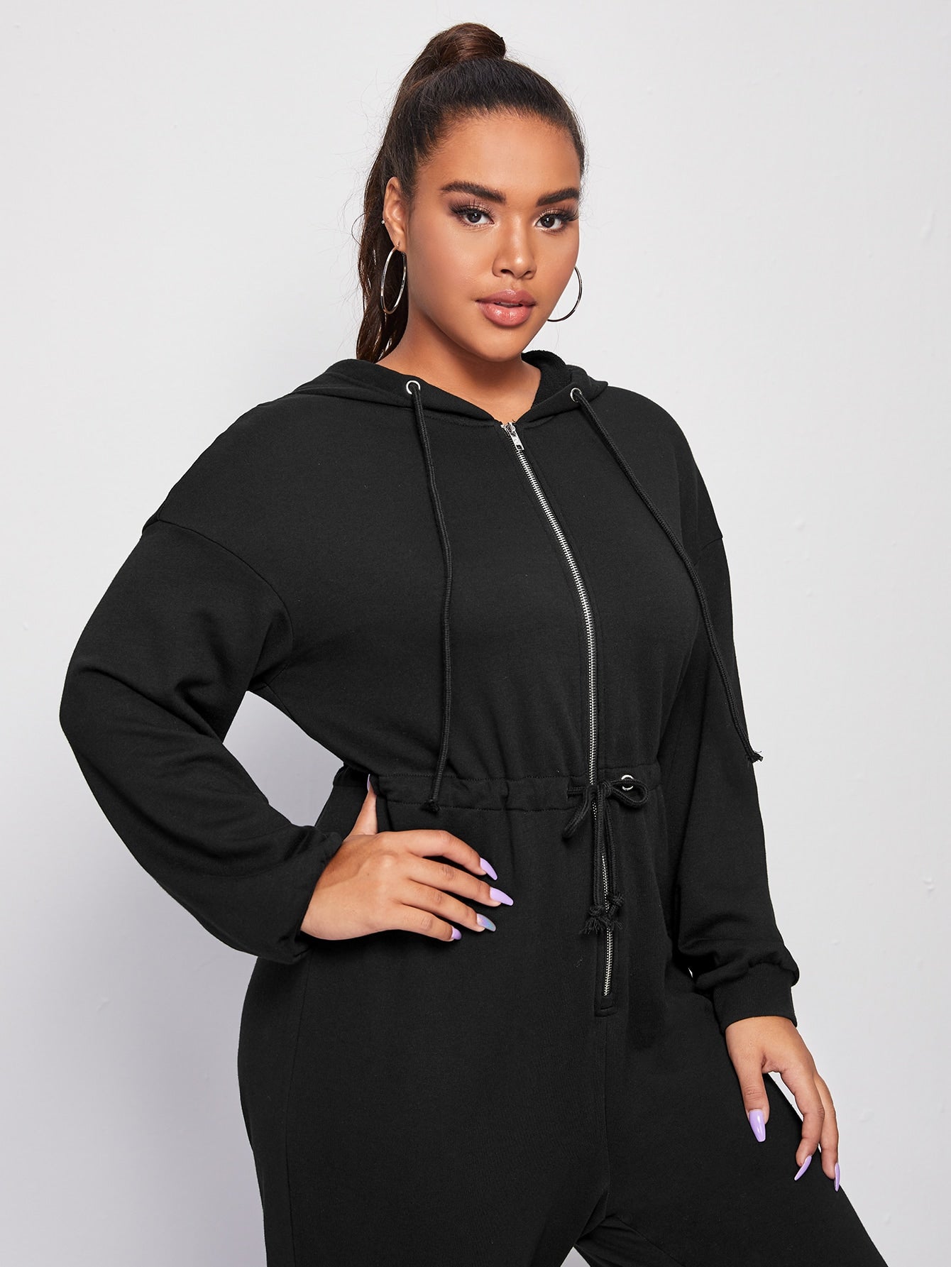 Zipper Front Drawstring Waist Jumpsuit