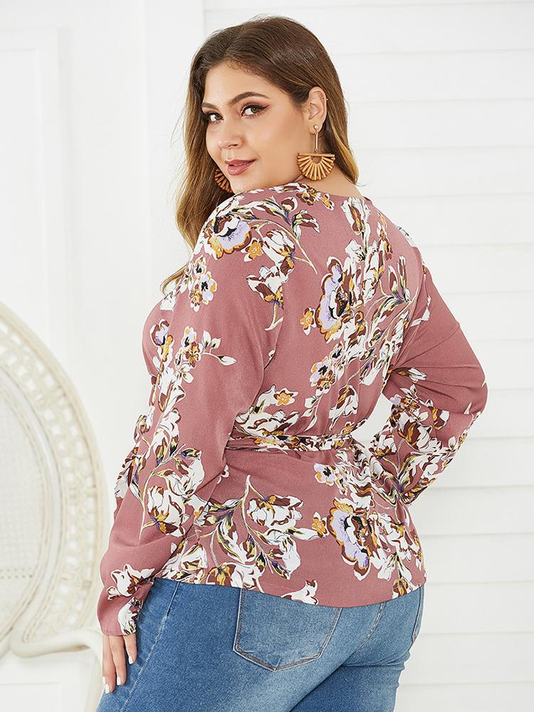 Floral Printed Wrap V-neck Blouse