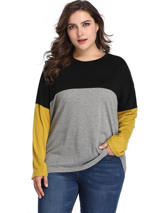Patchwork Round Neck Casual T-shirt