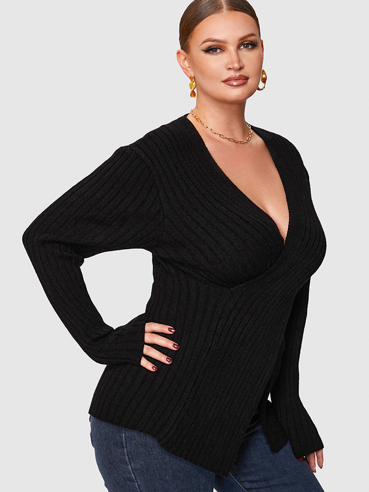 Ribbed Knit Crisscross Sweater