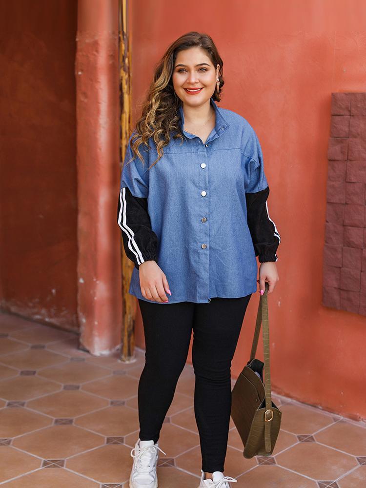 Patchwork Button Up Stand Collar Shirt