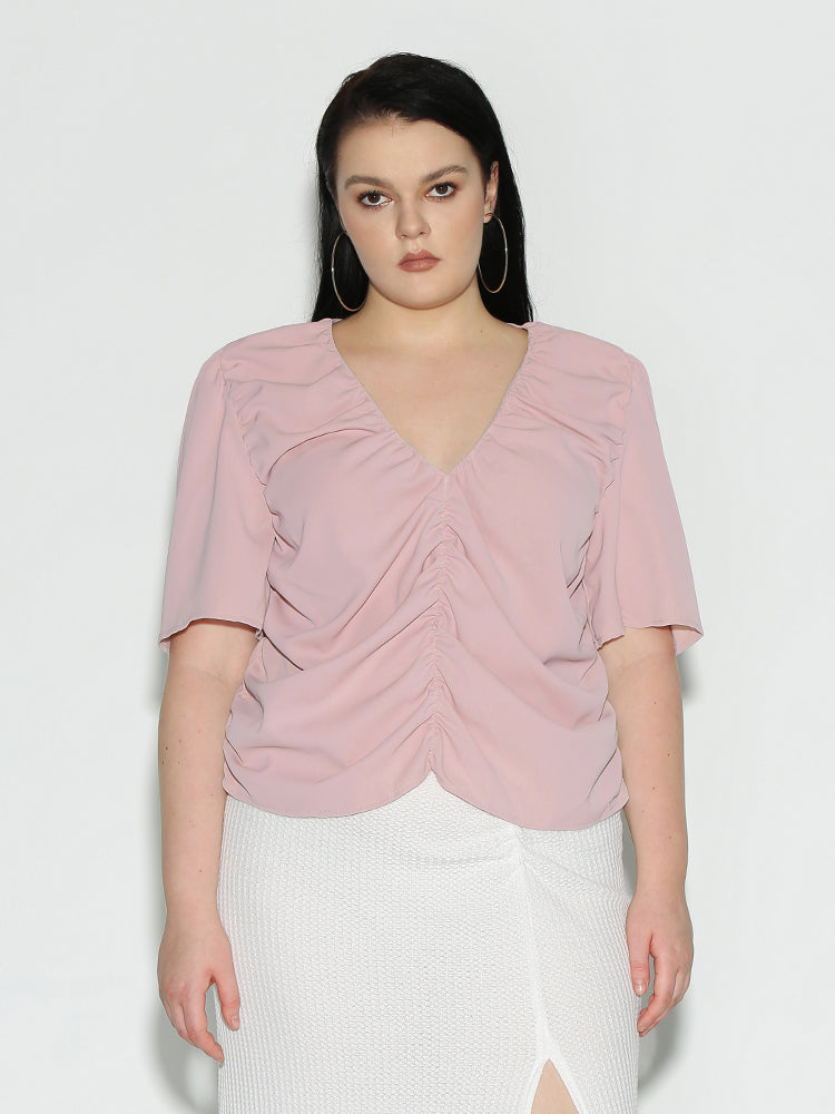 Shirred V-Neck Blouse
