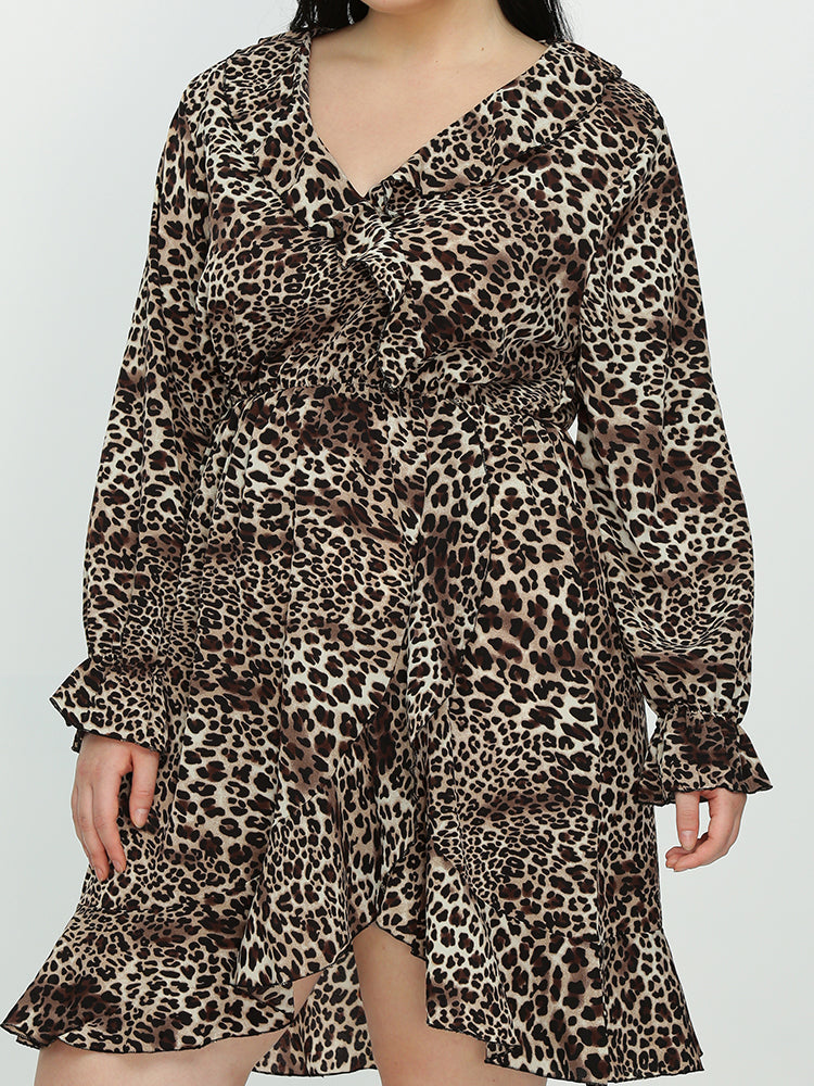Ruffle Hem Leopard Dress