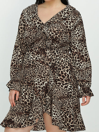 Ruffle Hem Leopard Dress