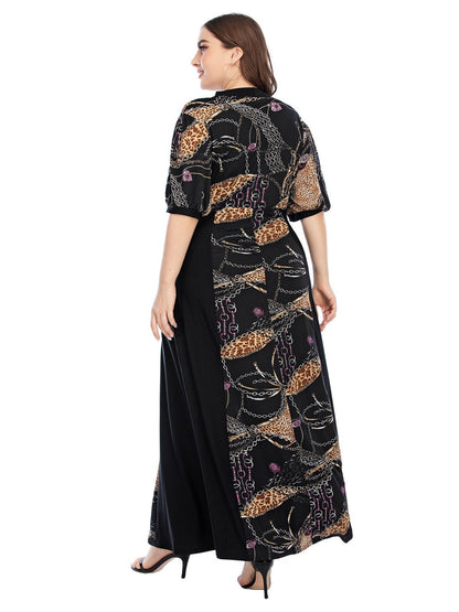 Printed Pacthwork Half-sleeve Maxi Dress