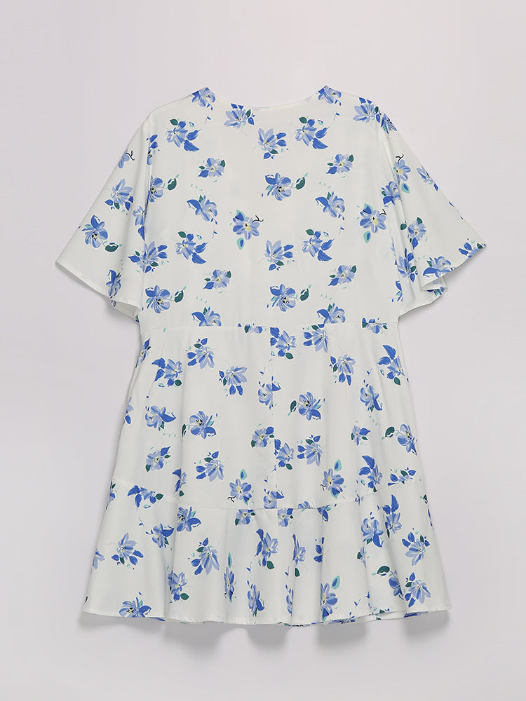 Ditsy Floral Lace Neck Dress