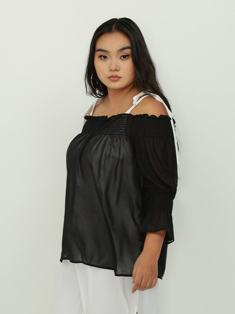 Perspective Off Shoulder Smocked Blouse