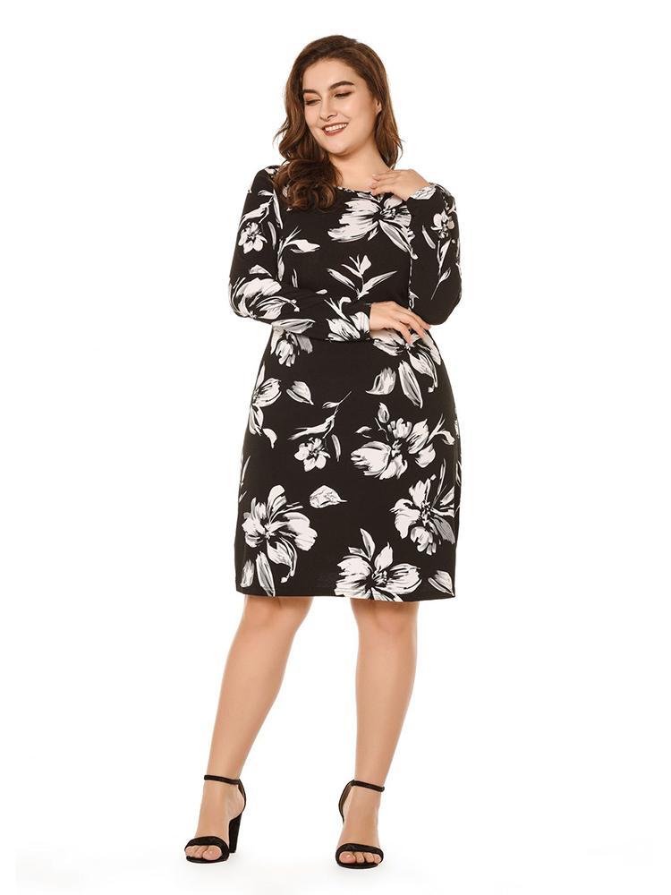 Floral Printed Round Neck Midi Dress