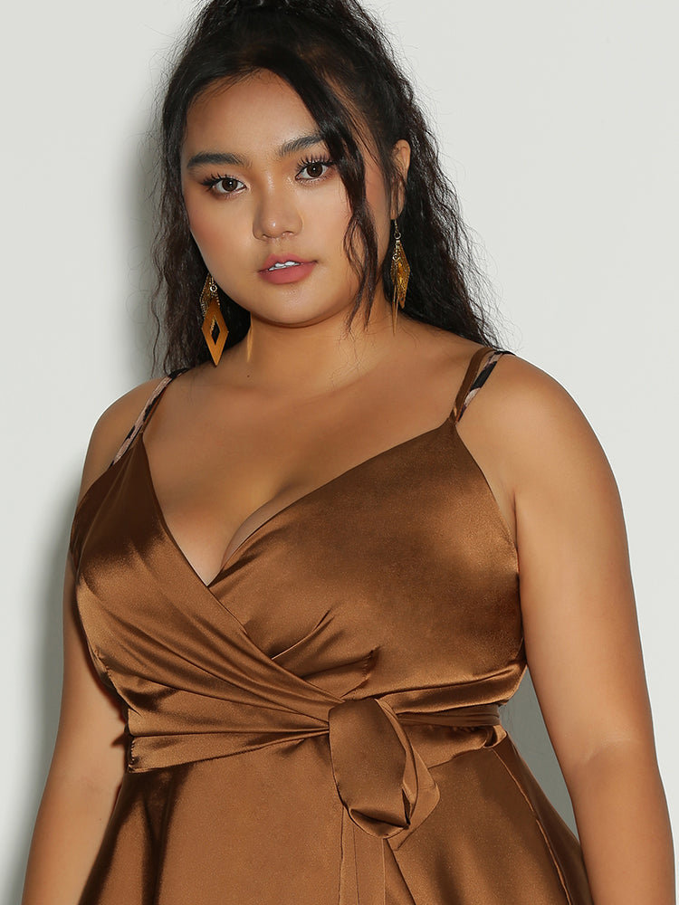 Bowknot Waist Ruffle Hem Top