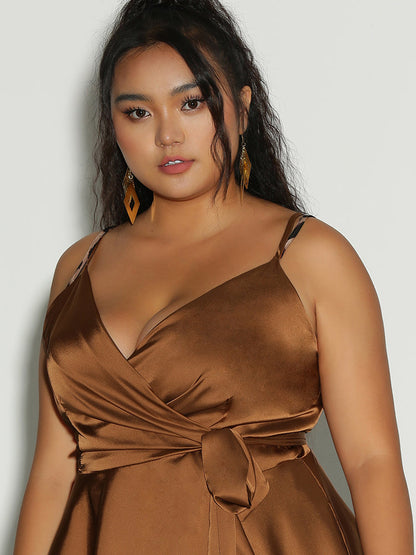 Bowknot Waist Ruffle Hem Top