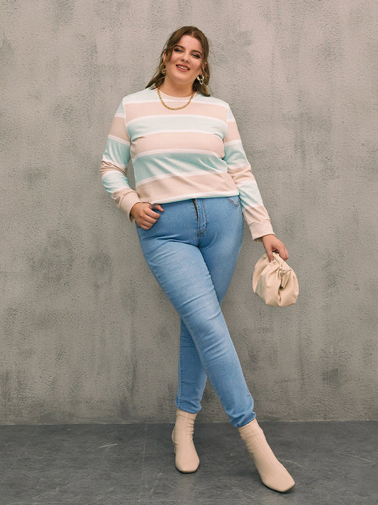 Striped Contrast Round Neck T-shirt