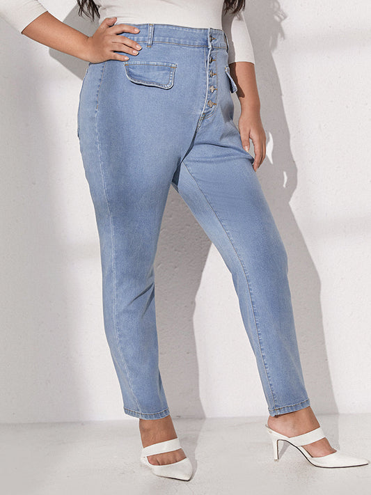 Button Pocket Bodycon High Waist Pants