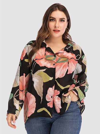 Floral Printed Long Sleeve Lapel Shirt