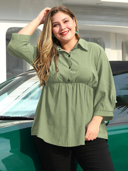 Elastic High Waist Lapel Blouse