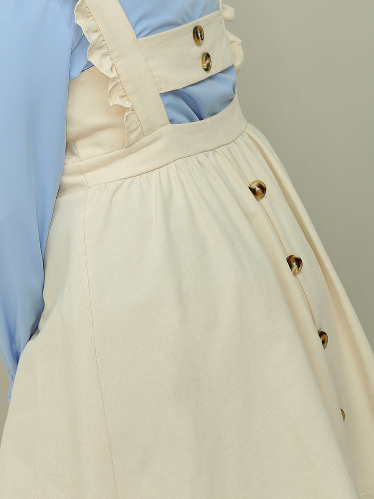 Ruffle Button Suspender Dress