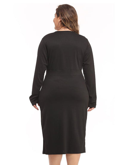 Button Up V-neck Slim Fit Midi Dress