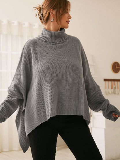 Funnel Neck Irregular Hem Sweater