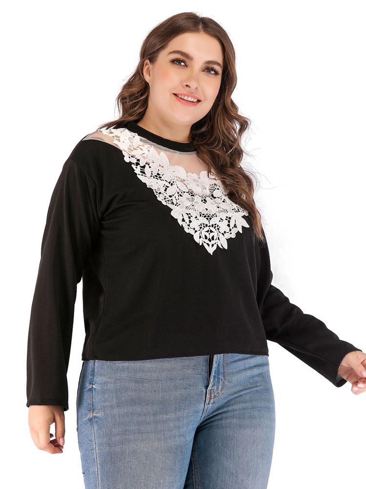 Lace Patchwok Round Neck T-shirt