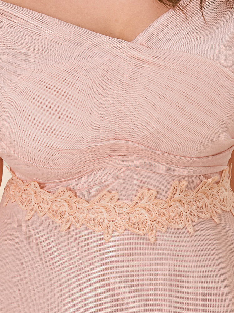 Off Shoulder Lace Up Backless Mesh Dress