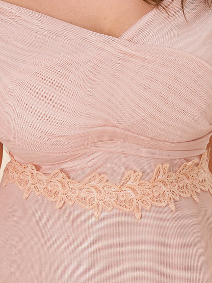 Off Shoulder Lace Up Backless Mesh Dress