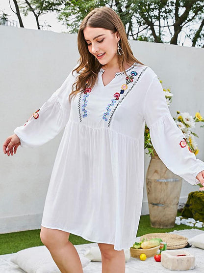 Embroidery Holiday Lantern Sleeve Dress