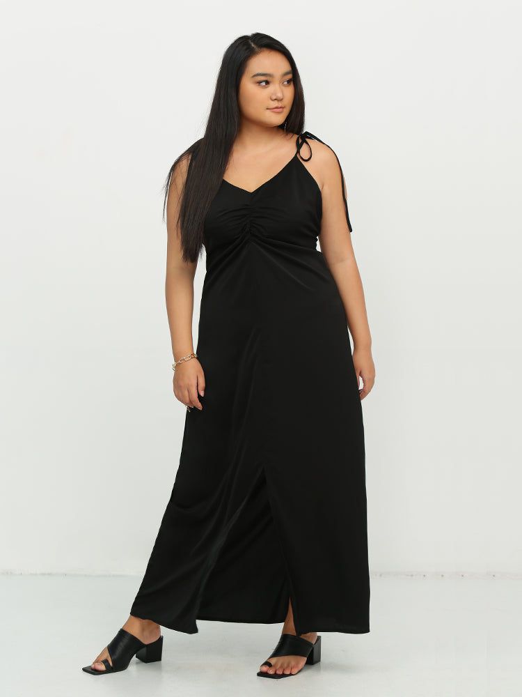 Knotted Shoulder Split Hem Dress