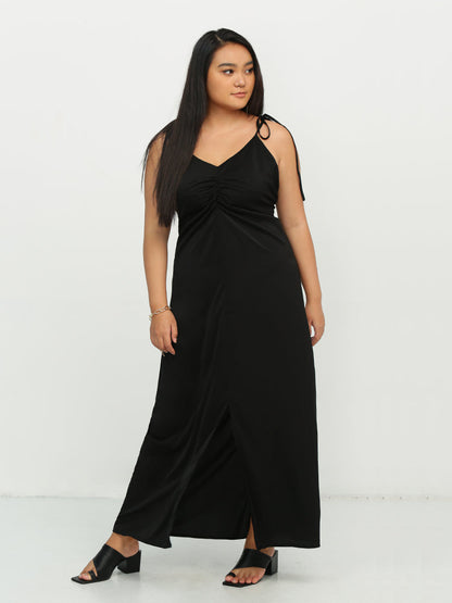 Knotted Shoulder Split Hem Dress