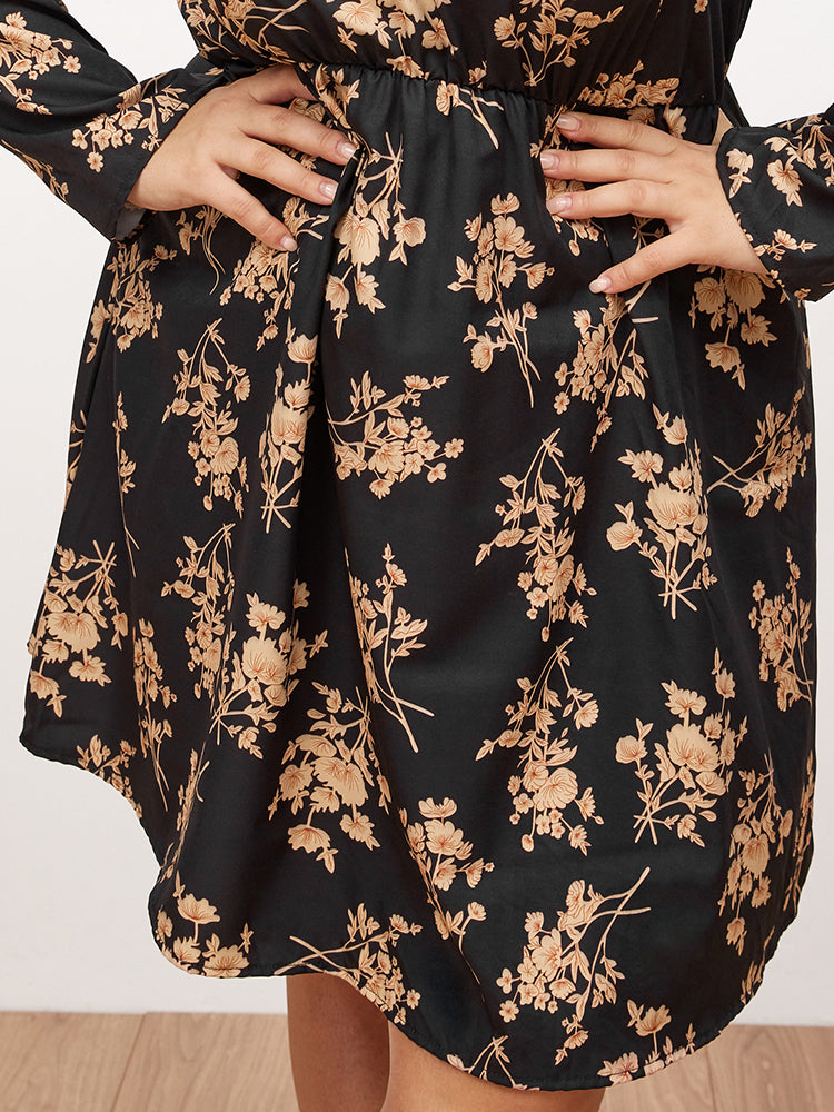 Turtleneck Long Sleeve Floral Dress