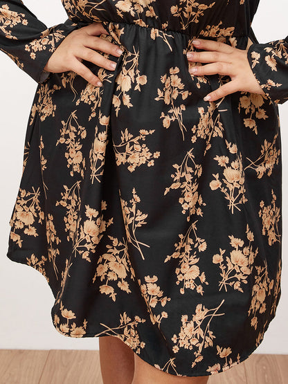 Turtleneck Long Sleeve Floral Dress