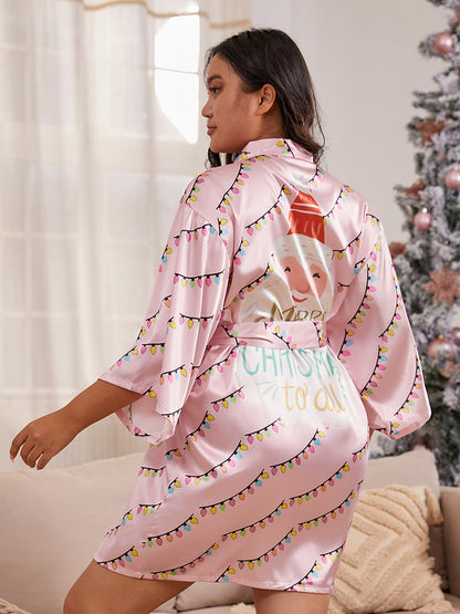 Santa Claus Print Belted Night Dress