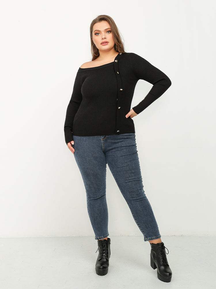 Irregular Neck Cold Shoulder Sweater