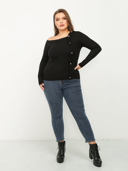 Irregular Neck Cold Shoulder Sweater
