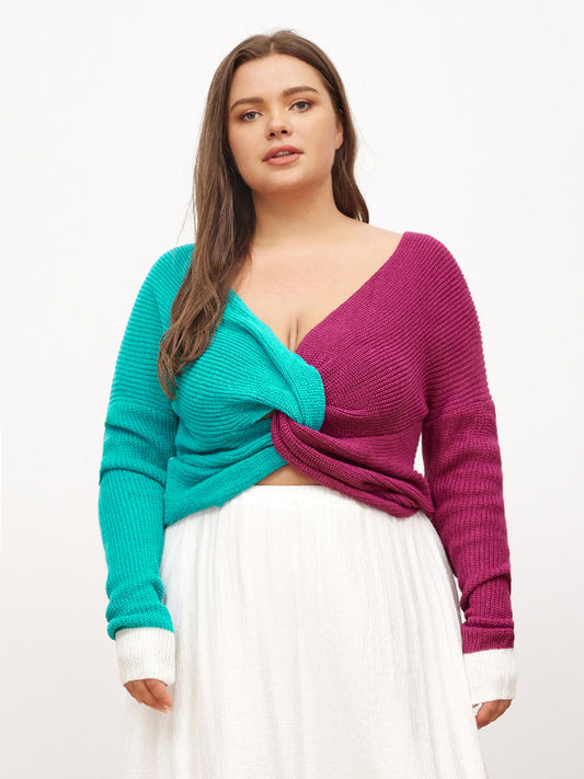 Color Block Cross Knot Sweater