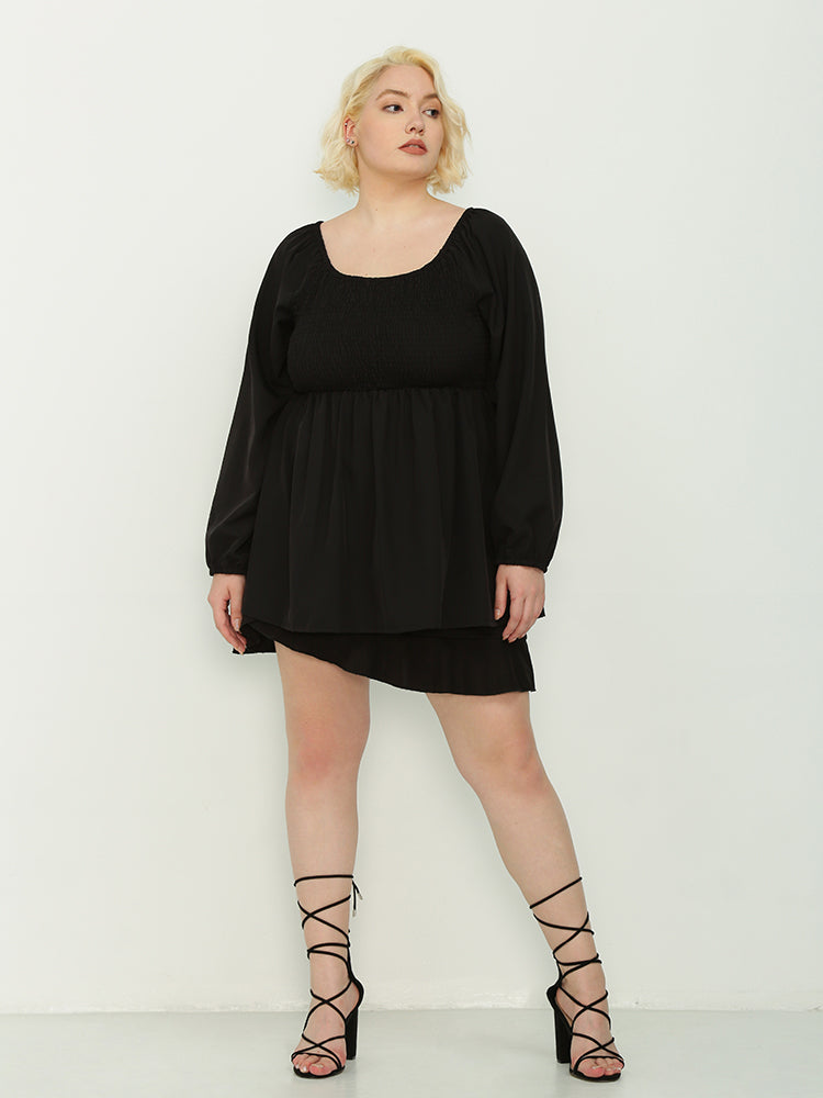 Shirred Solid Color Blouse