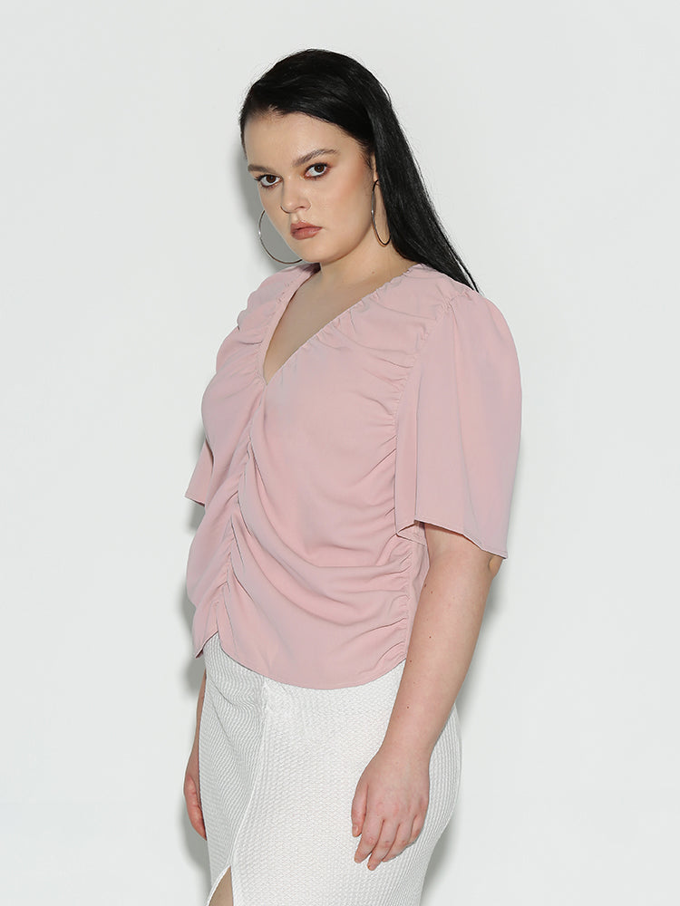 Shirred V-Neck Blouse