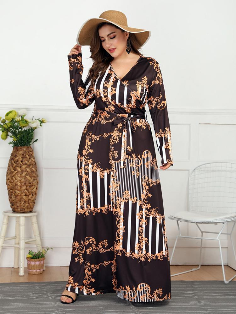 Printed Wrap Holiday Maxi Dress