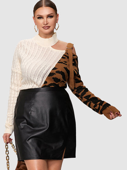 Leopard Patched Cut Out Sweater