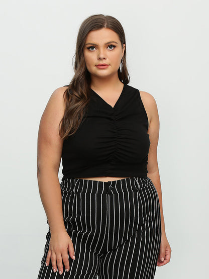 Ruched Front Sleeveless Crop Top